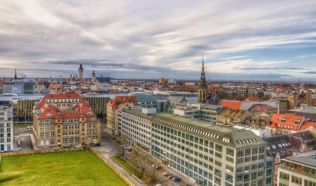 Vue aérienne du paysage urbain de Leipzig, location de jet privé